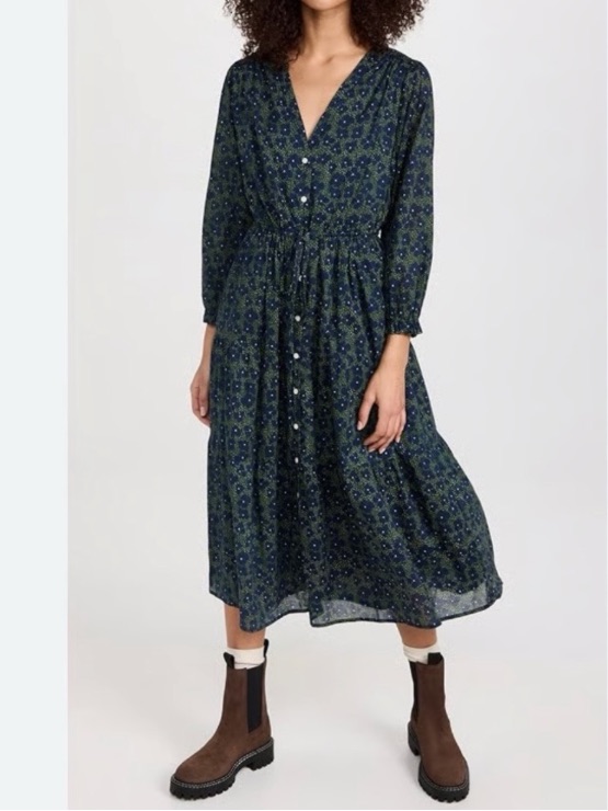 Trovata Birds Of Paradis Navy Floral Button-Front Dress Xs